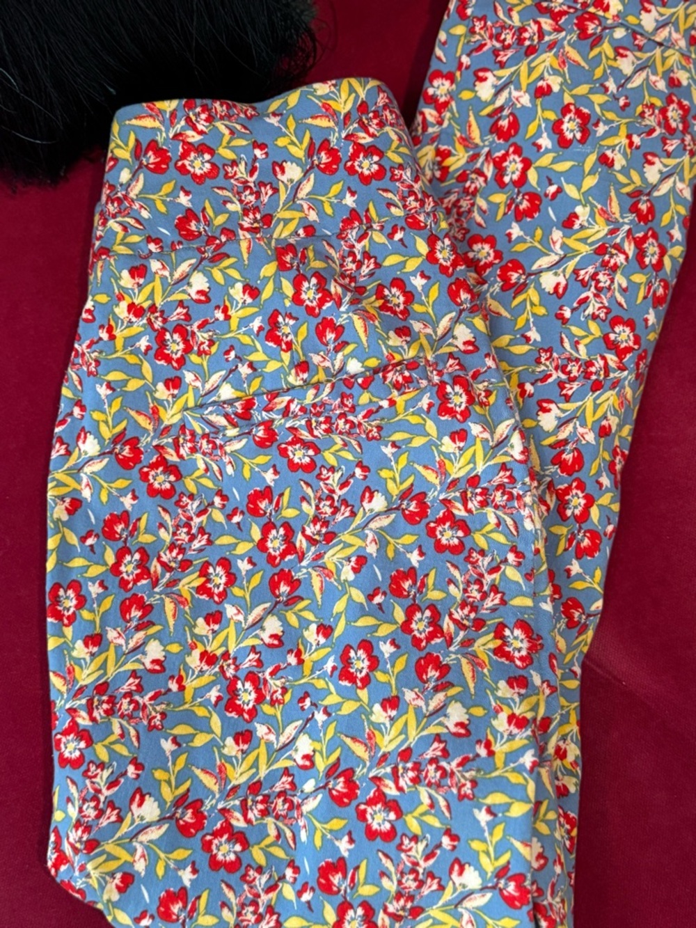 New York & Company Blue Floral Capri Cropped Pull-On Capri Pants